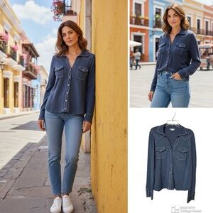 Minnie Rose embroidered cashmere and cotton button up